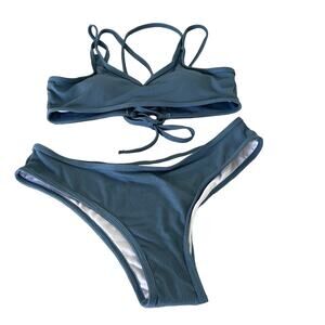 Blue Ribbed Strappy 2 Piece Bikini NWOT Woman Size Medium